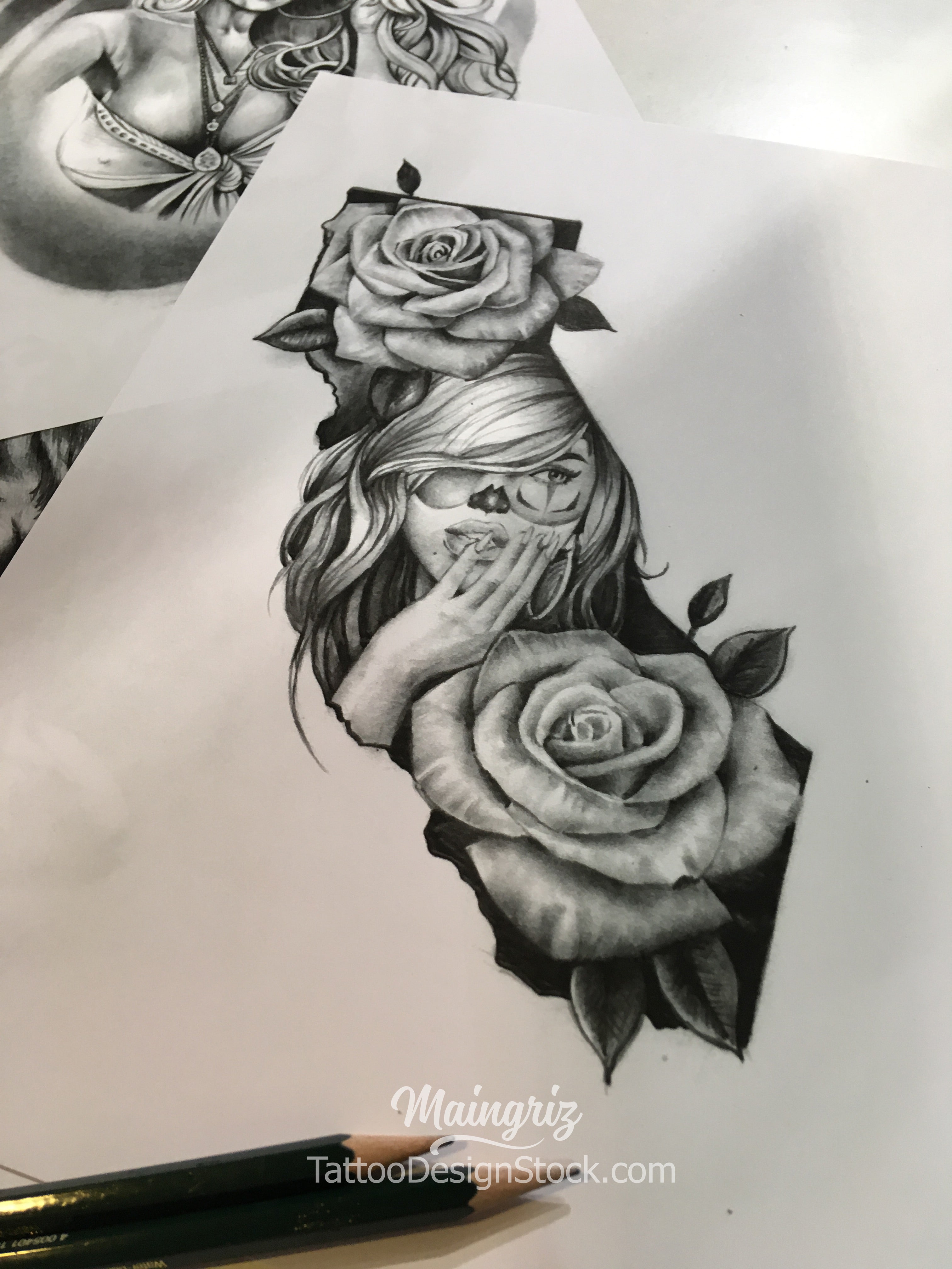 Clown girl california chicano with rose tattoo design references – TattooDesignStock